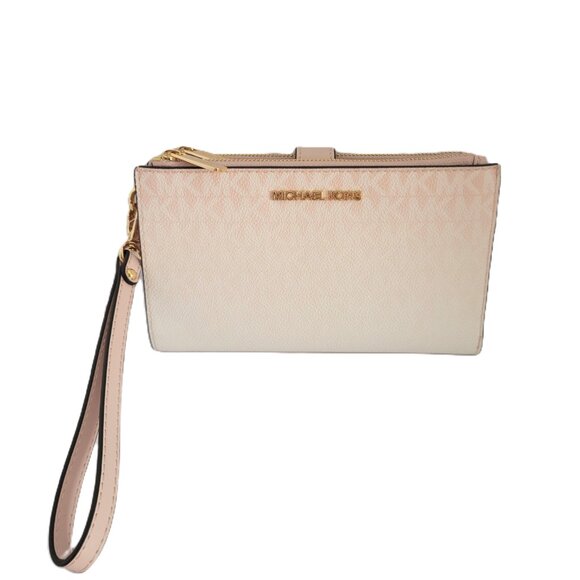 Michael Kors Jet Set Travel Large Double Zip Wristlet Clutch Powder Blush Ombre - Picture 2 of 7